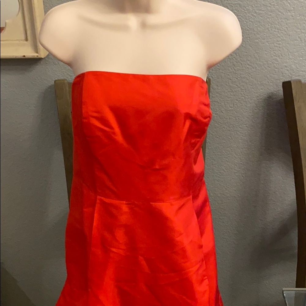 Ann Taylor tangerine orange strapless dress 12